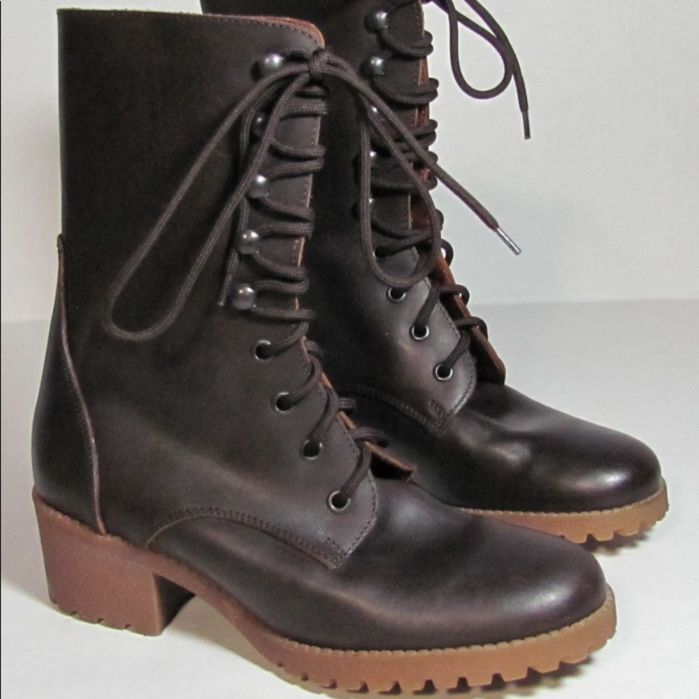 Rare J.Crew Lace Up Boots Sz 9 Combat Leather Brown